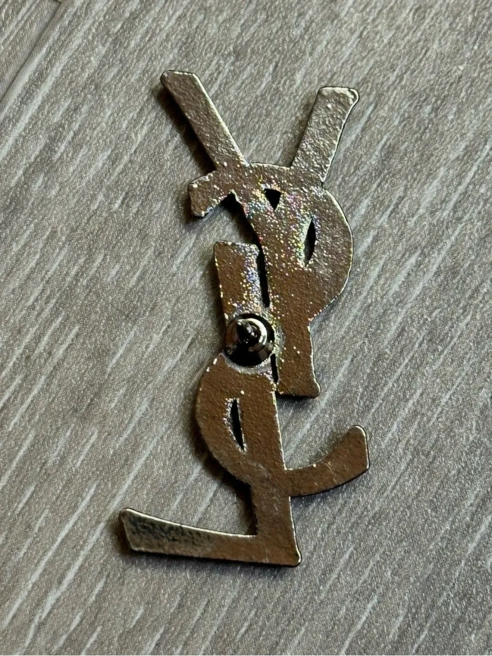YSL (Yves St Laurent) Vintage Monogram Lapel or Scarf Pin in Dark Grey/Black